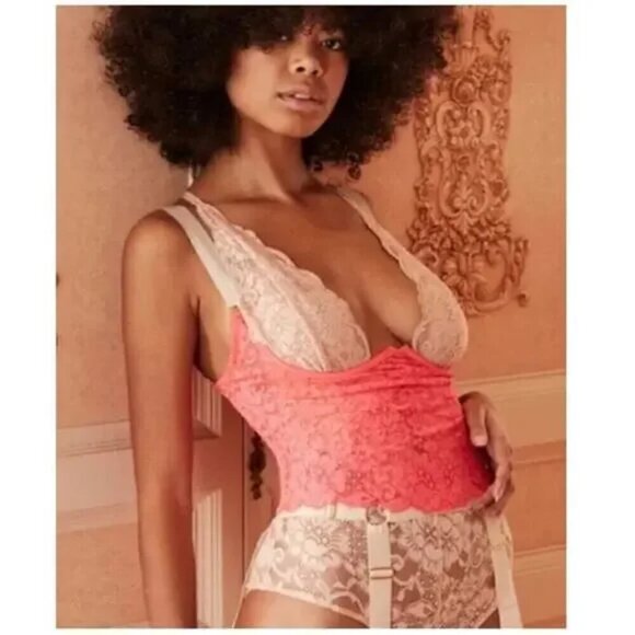 NWT $98 HAH Bust A Move Cupless Lace Bustier Lingerie Pink Coquette Pinup XS - Picture 1 of 11
